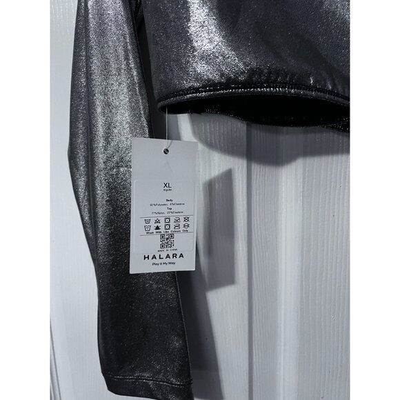 Halara Softlyzero Faux Leather Deep V Neck Cropped Meta Top Sz XL Crossover Hem - Picture 6 of 10